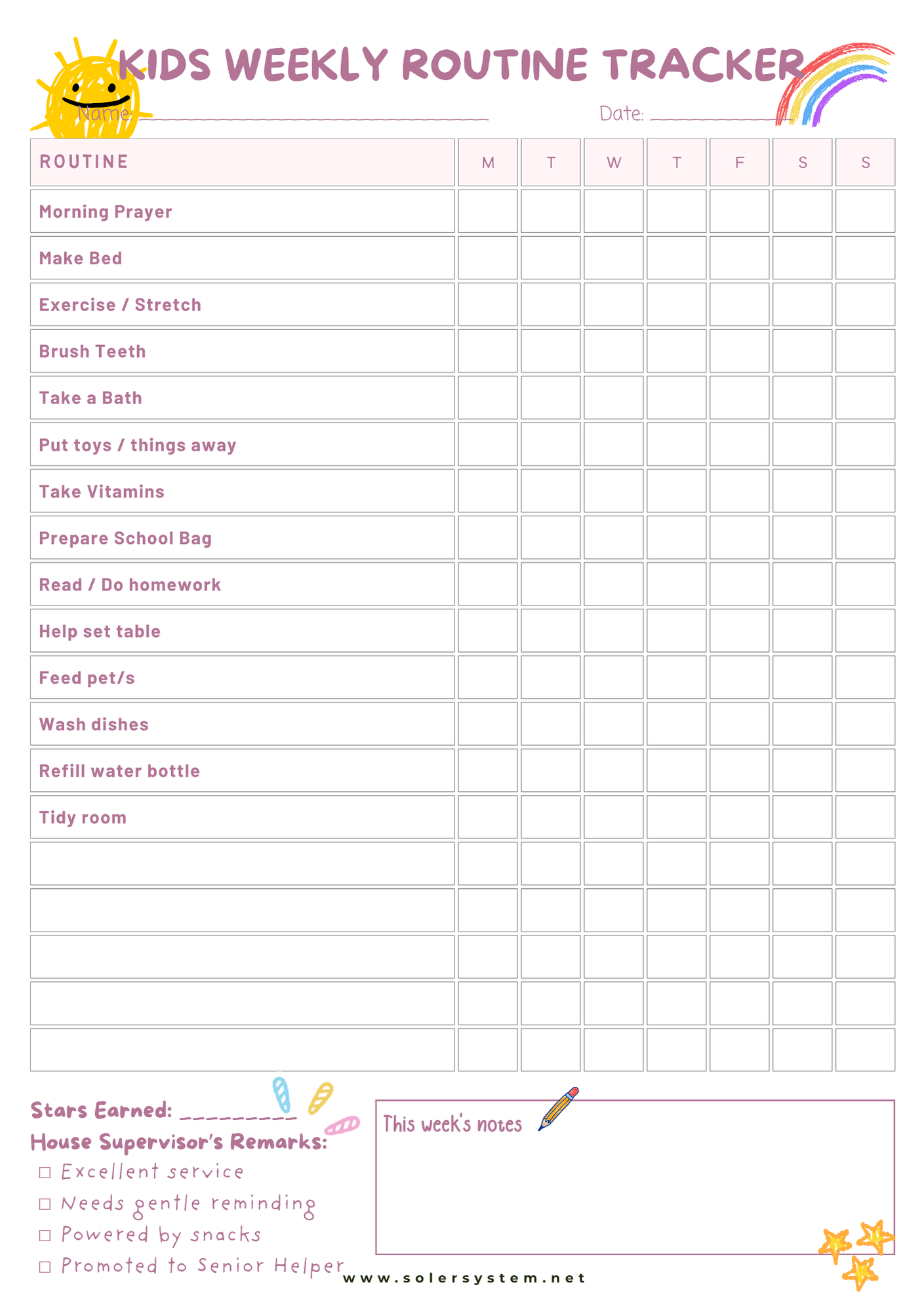 Kids - Weekly Routine Tracker - Pink | A5 Memo Pad